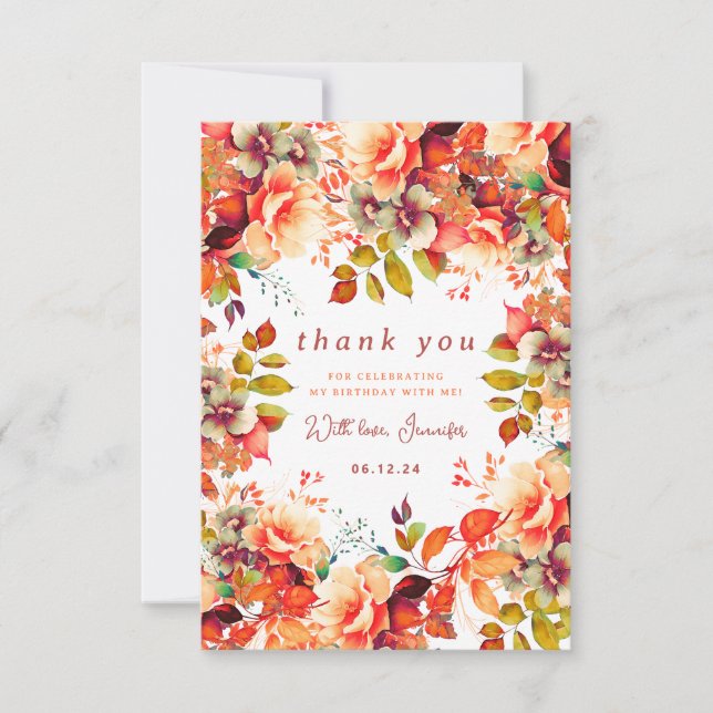 Carte De Remerciements Automne Aquarelle d'automne Floral Anniversaire Me (Devant)