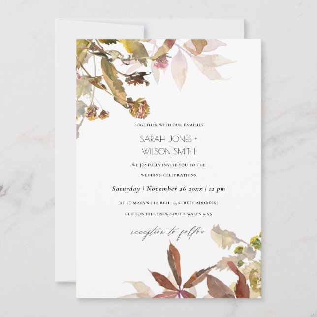 Carte De Remerciements Automne Arbre Branche Orange Foliage Mariage Invit (Devant)