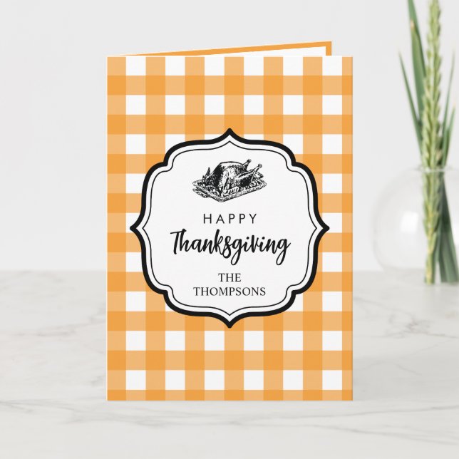 Carte De Remerciements Automne Automne Orange Plaid Thankgiving Turquie (Devant)
