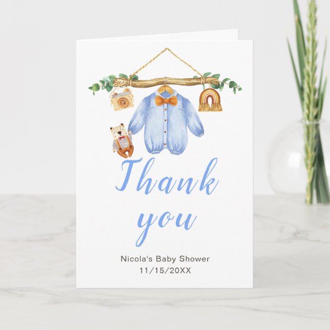Carte De Remerciements Automne Automne Vêtements Ligne Baby shower garçon (Devant)