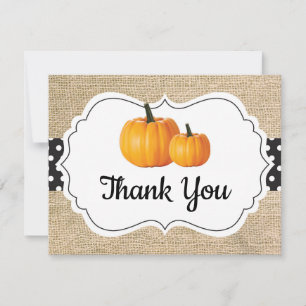 Carte De Remerciements Automne Citrouille Orange noir et blanc Burlap