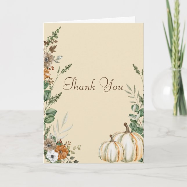 Carte De Remerciements Automne citrouille Rustique brun floral rose pâle  (Devant)