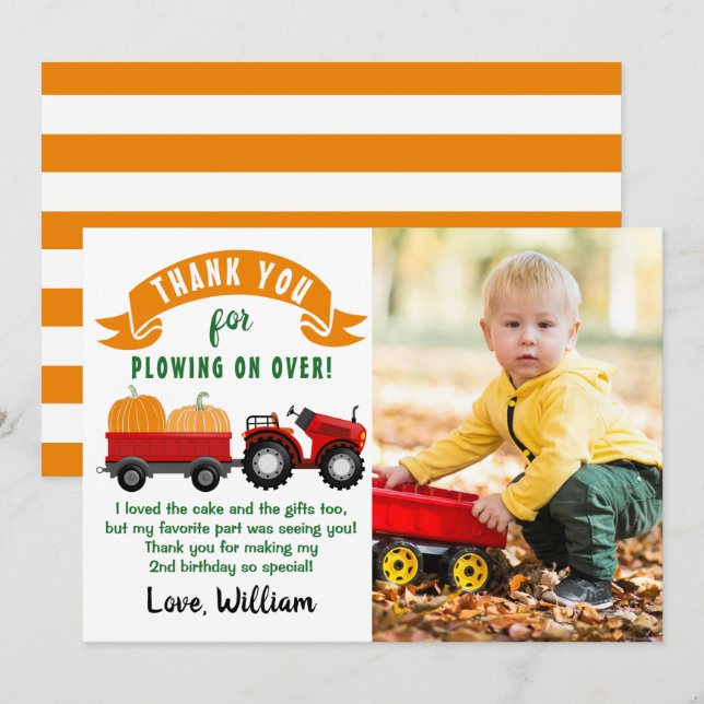 Carte De Remerciements Automne Citrouille Tracteur ferme Anniversaire Pho (Devant / Derrière)