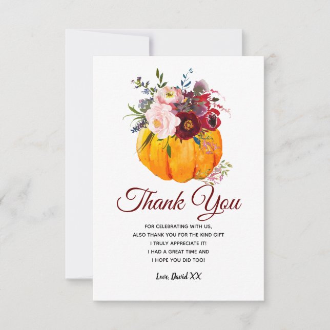 Carte De Remerciements automne, floral, citrouille (Devant)
