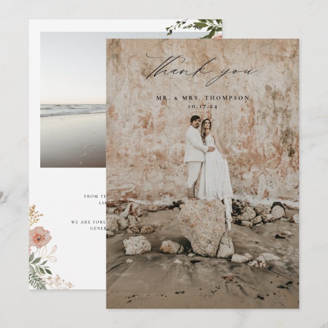 Carte De Remerciements Automne Floral Mariage photo (Devant / Derrière)