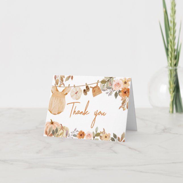 Carte De Remerciements Automne Floral Petit Baby shower Citrouille (Devant)