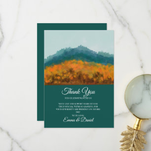 Carte De Remerciements Automne Forêt d'automne Arbres Montagne bleue Aqua