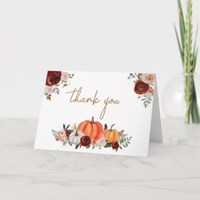 Carte De Remerciements Automne Marsala Bourgogne Citrouille Floral Baby s (Devant)