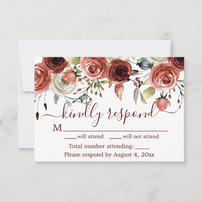 Carte De Remerciements Automne Rouille de l'automne Mariage floral (Devant)