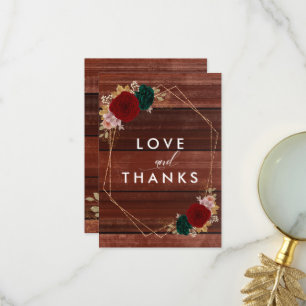 Carte De Remerciements Autumanal Gold Burgundy Emarald Greeny Mariage