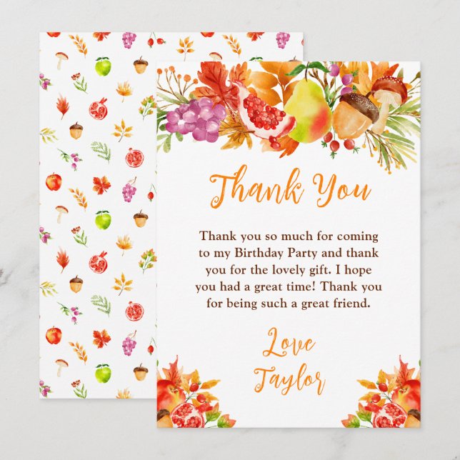 Carte De Remerciements Autumn Fall Harvest Birthday Party (Devant / Derrière)