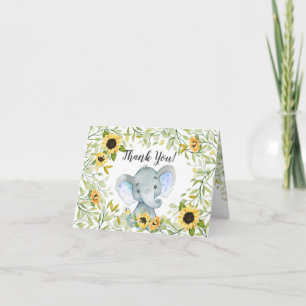 Carte De Remerciements Autumn Sunflower Elephant Boys Baby shower