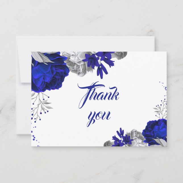 carte de remerciements aux fleurs d'argent bleu (Devant)