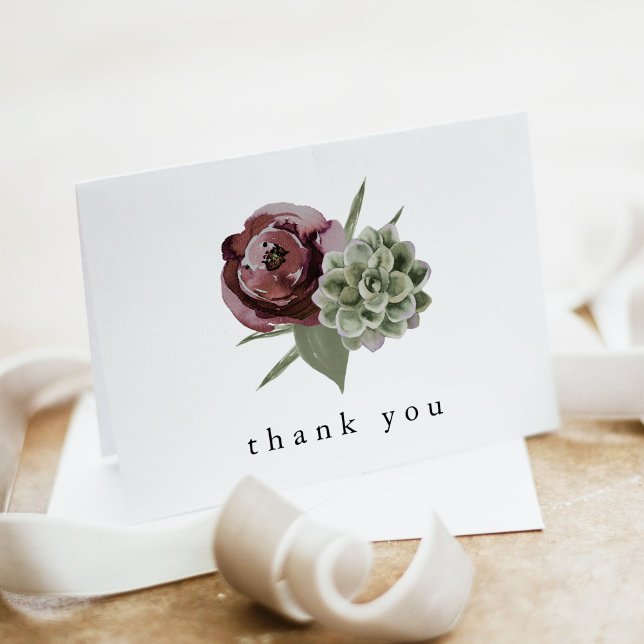 Carte De Remerciements AVA Boho Bourgogne Floral Succulent Désert (Créateur téléchargé)