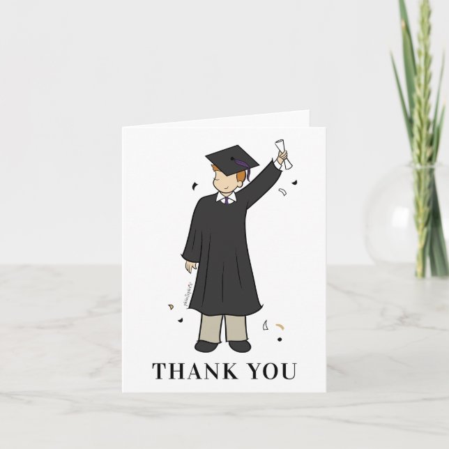 Carte De Remerciements Avatar de garçon personnalisé| Diplôme d'études se (Devant)