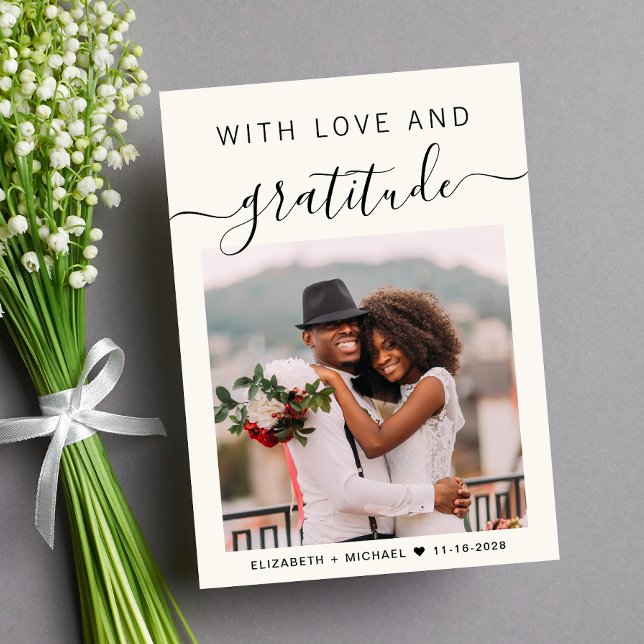 Carte De Remerciements Avec Amour Et Gratitude Photo Mariage (Upload a photo reflecting the love and joy of your wedding day)