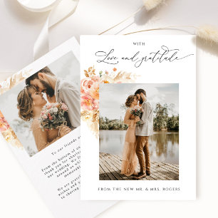 Carte De Remerciements Avec Amour et Gratitude, Photo Peach Mariage