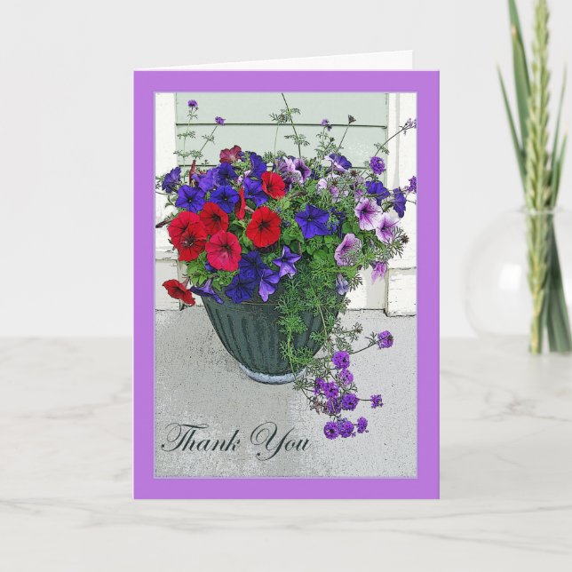 Carte de remerciements avec arrangement de fleurs, (Devant)