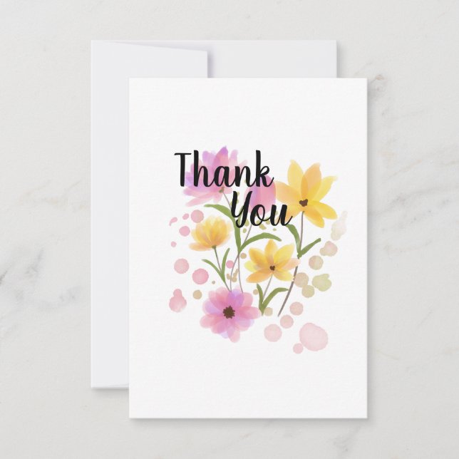 Carte de remerciements avec Fleurs Jaunes et Viole (Devant)