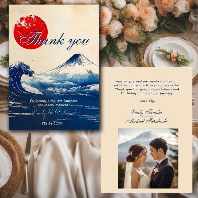Carte De Remerciements Avec la photo Japonesque Harmonie avec Fuji (With photo Japonesque Harmony with Fuji Thank You Card)