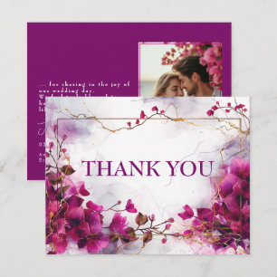Carte De Remerciements Avec photo fushsia Enchantage : Mariage aquarelle