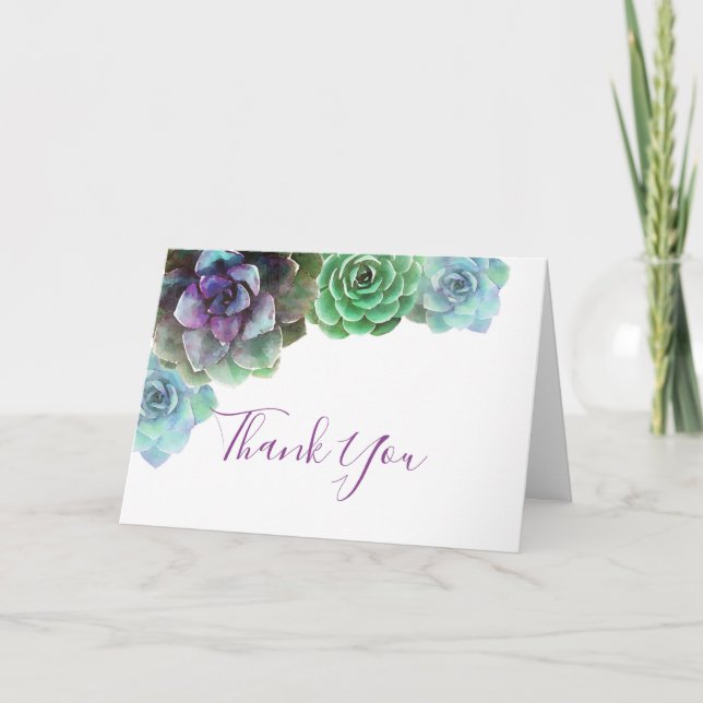 Carte de remerciements avec succulents aquarelle (Devant)