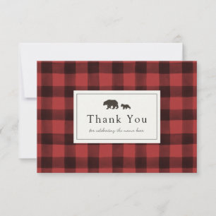 Carte De Remerciements Aventure commence Ours Baby shower Plaid