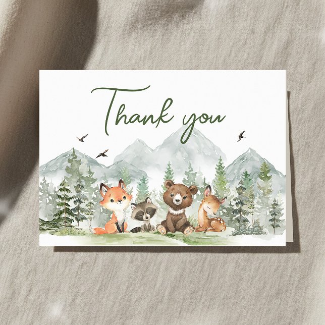Carte De Remerciements Aventure Commencer le Baby shower des animaux des  (Adventure Begin Woodland Animals Baby Shower Thank You Card)