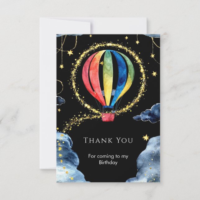 Carte De Remerciements Aventure Fantaisiste en Montgolfière pour Annivers (Devant)