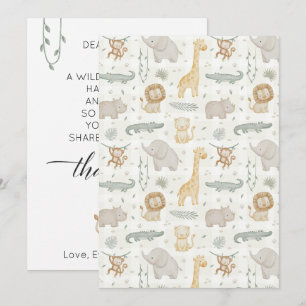 Carte De Remerciements Aventure Sauvage Safari Animaux Baby Shower Verdur
