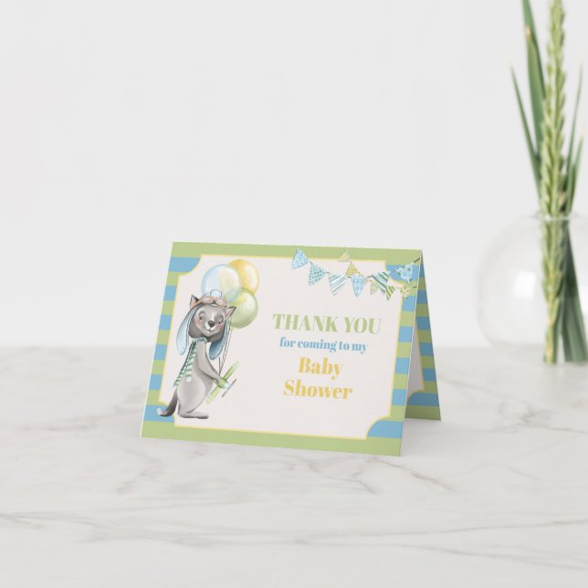 Carte De Remerciements Aviateur Wolf, Baby shower rayé (Devant)