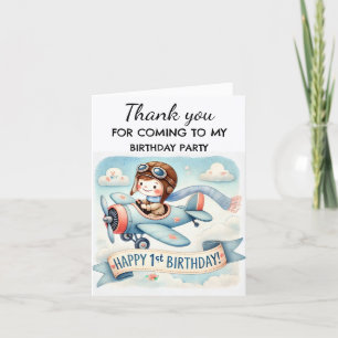 Carte De Remerciements Avion 1er Anniversaire Fête Boy Cute