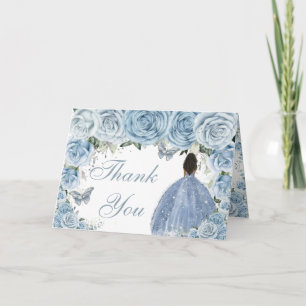 Carte De Remerciements Baby Blue Floral Quinceañera Brown Princesse