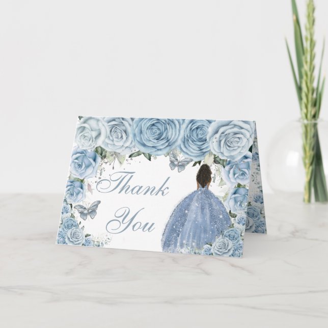 Carte De Remerciements Baby Blue Floral Quinceañera Brown Princesse (Devant)