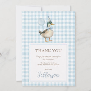 Carte De Remerciements Baby Blue One Lucky Duck 1er anniversaire