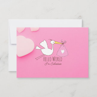 Carte De Remerciements Baby Boy Hello World Sebastian Pink Thank You Card