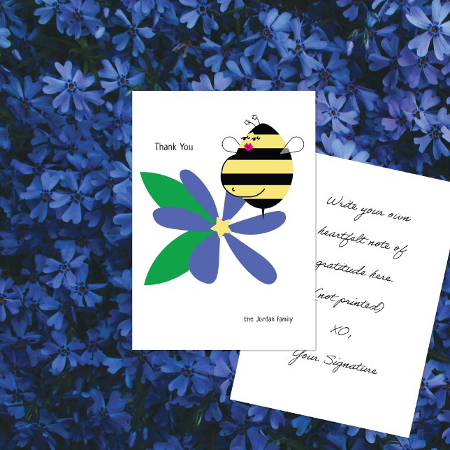 Carte De Remerciements Baby Bump Mom Bee Blue Flower (Créateur téléchargé)