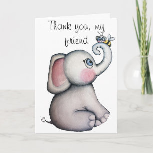 Carte De Remerciements Baby Elephant with Bee Thank you Card
