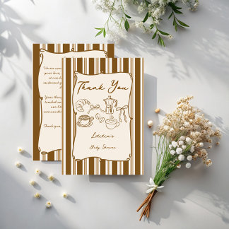 Carte De Remerciements Baby is brewing retro stripes coffee baby shower