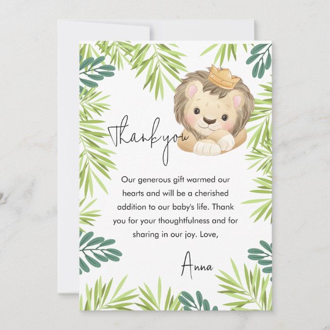 Carte De Remerciements baby lion king safari animaux (Devant)