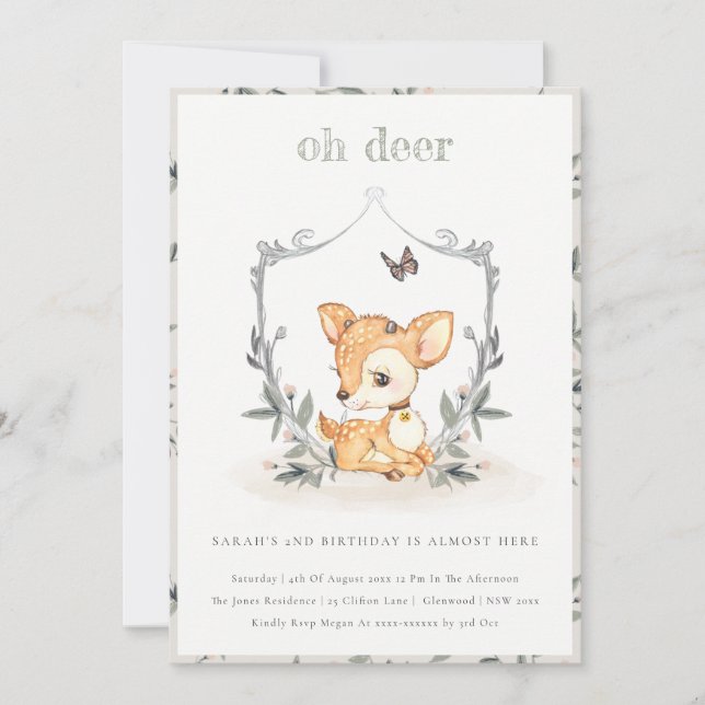 Carte De Remerciements Baby Oh Deer Floral Crest N'importe quel âge Anniv (Devant)
