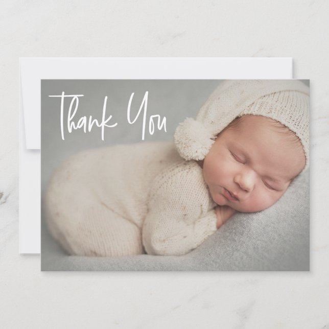 Carte De Remerciements Baby Photo Modern Handlettering script Birth (Devant)