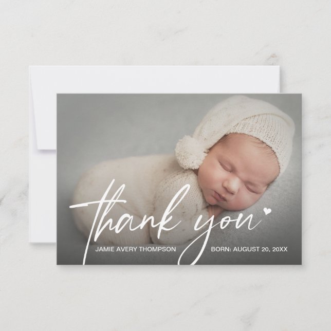 Carte De Remerciements Baby Photos small Thank you Heart Modern Birth (Devant)