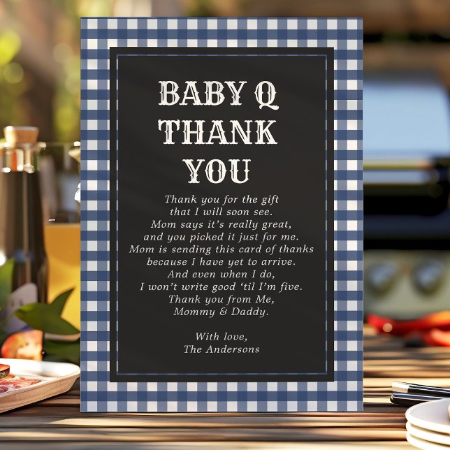 Carte De Remerciements Baby Q Barbeque Rustic Country Baby shower Marine (Créateur téléchargé)
