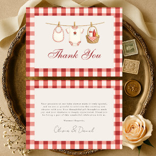 Carte De Remerciements Baby-Q Rouge à carreaux Baby Shower Mixte