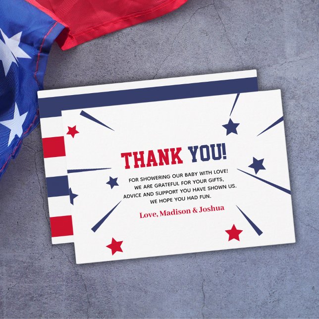 Carte De Remerciements Baby shower 4 juillet à thème rouge blanc (Red White Due Themed 4th Of July Baby Shower Thank You Card
)