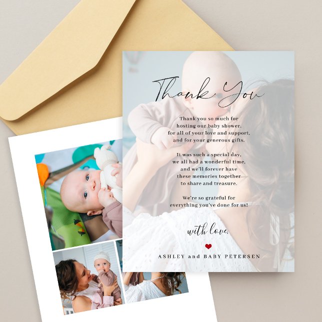 Carte De Remerciements Baby shower 4 photos script simple moderne (Créateur téléchargé)