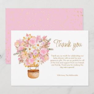 Carte De Remerciements Baby shower à bulles florales roses