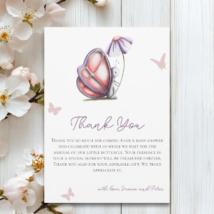 Carte De Remerciements Baby shower à papillon Aquarelle mignon