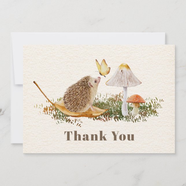 Carte De Remerciements Baby shower à papillon de champignons de Hérisson (Devant)